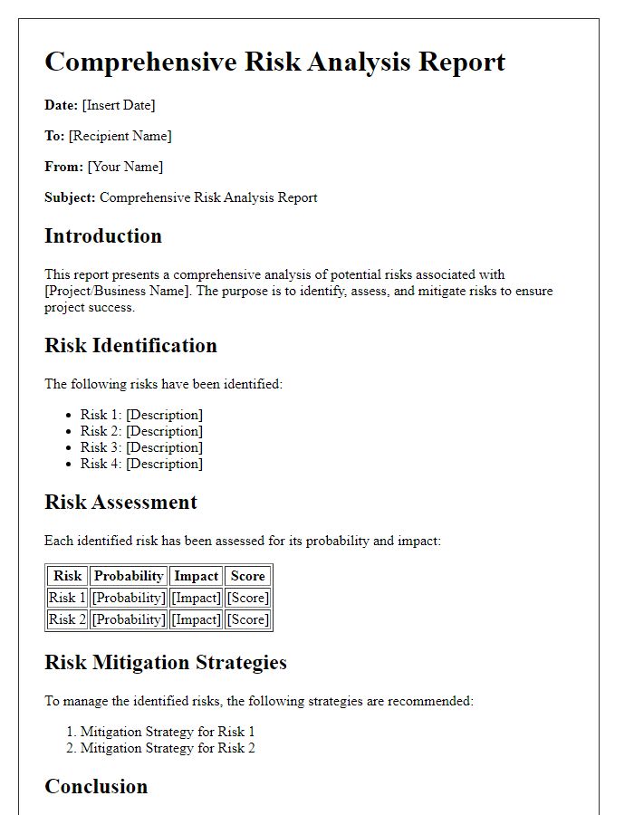 Letter template of comprehensive risk analysis report