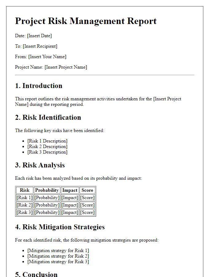 Letter template of detailed project risk management report