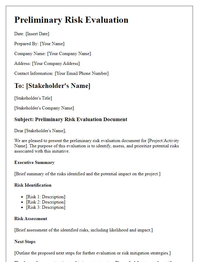 Letter template of preliminary risk evaluation document