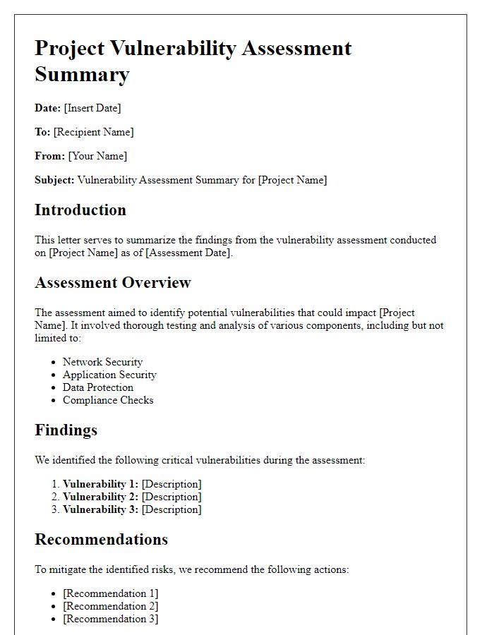 Letter template of project vulnerability assessment summary