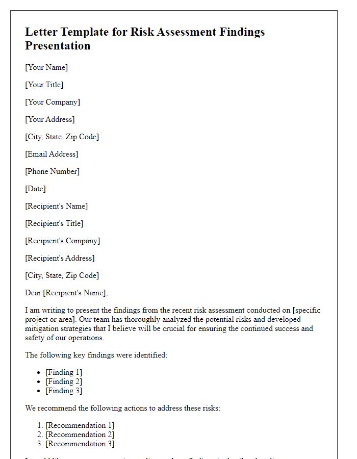 Letter template of risk assessment findings presentation