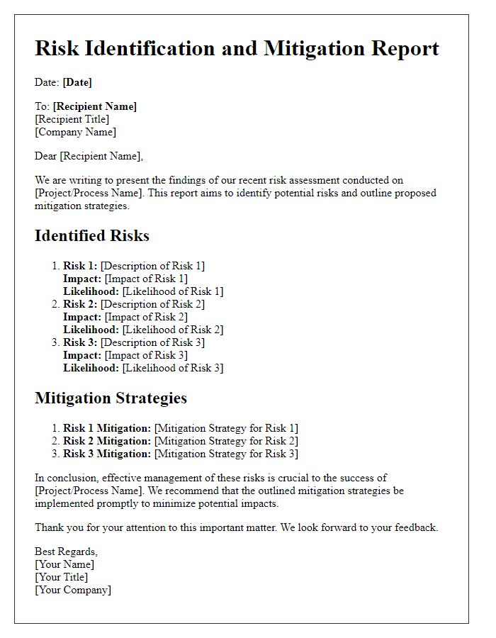 Letter template of risk identification and mitigation report