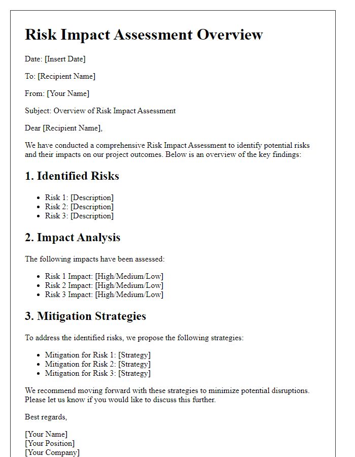 Letter template of risk impact assessment overview