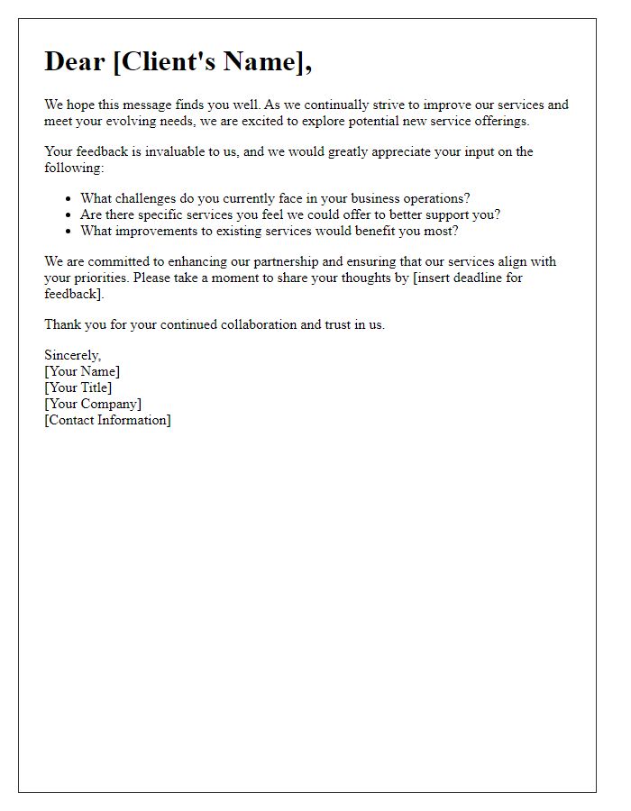 Letter template of client input solicitation for new service offerings