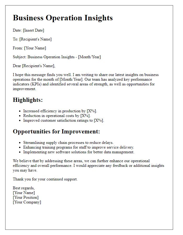 Letter template of business operation insights