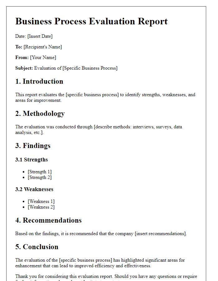 Letter template of business process evaluation report