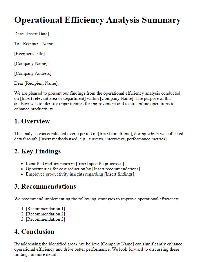 Letter template of operational efficiency analysis