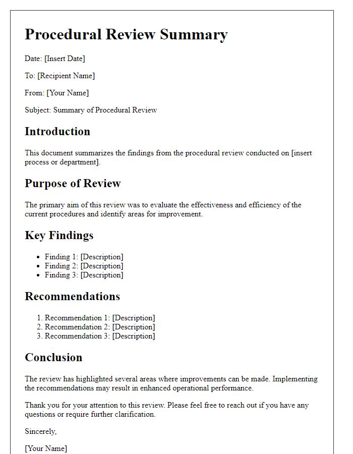 Letter template of procedural review summary