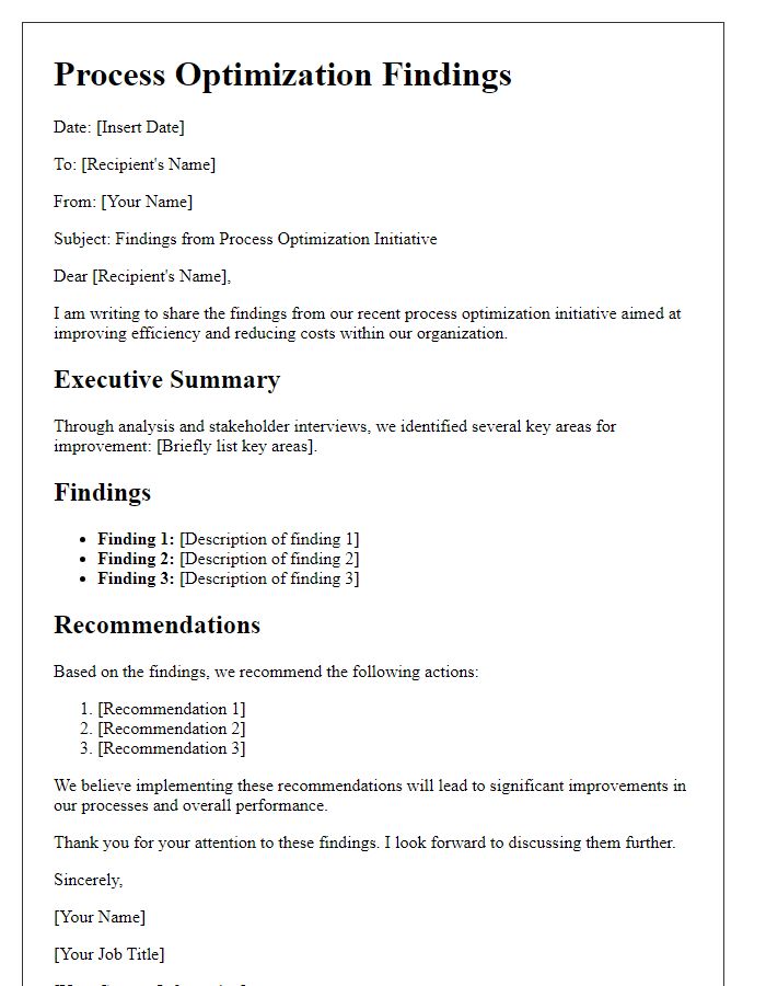 Letter template of process optimization findings