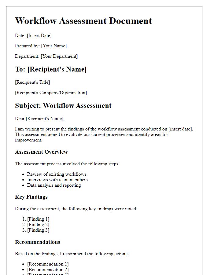 Letter template of workflow assessment document