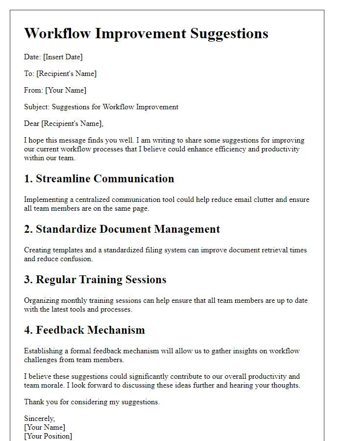 Letter template of workflow improvement suggestions