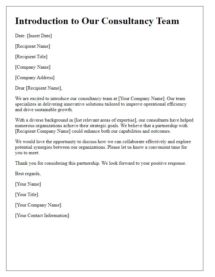 Letter template of consultancy team introduction for corporate partnerships