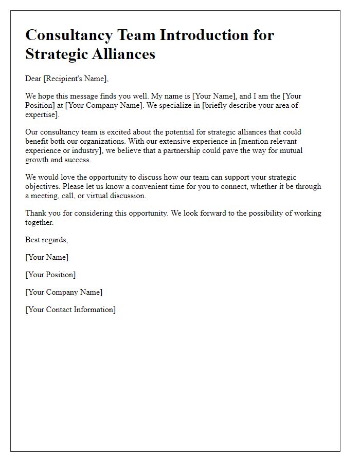 Letter template of consultancy team introduction for strategic alliances