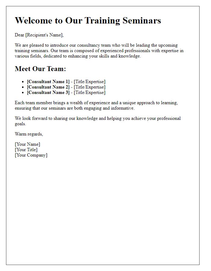 Letter template of consultancy team introduction for training seminars