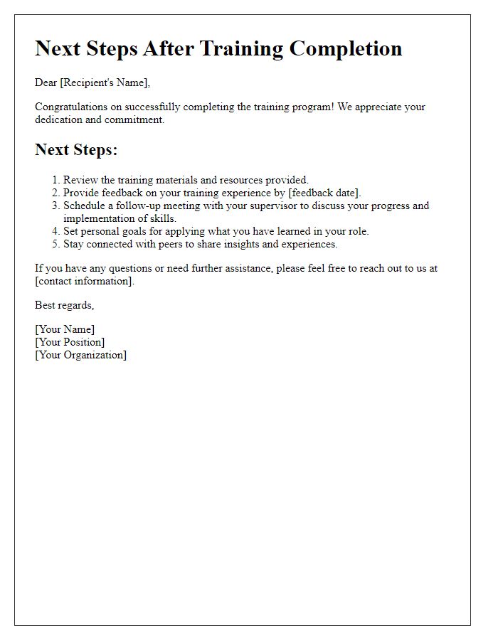 Letter template of next steps after training completion