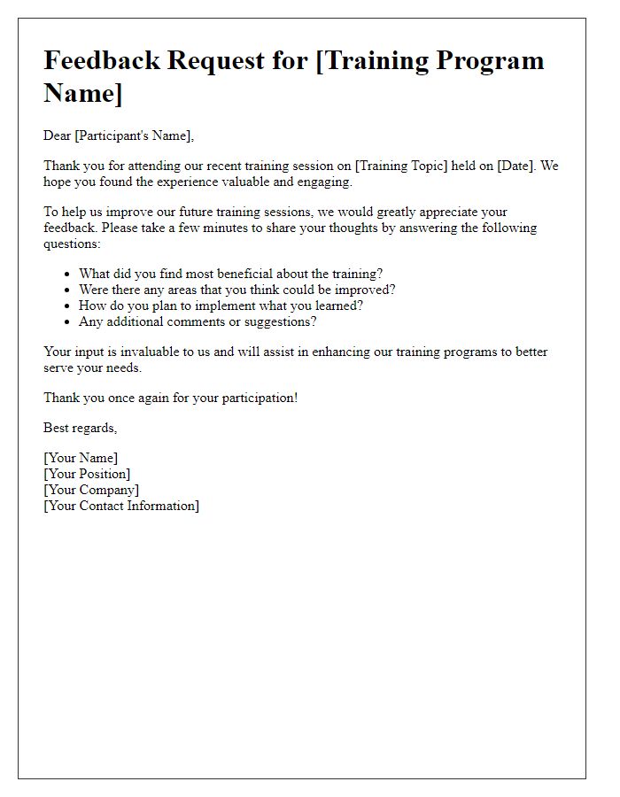 Letter template of post-training feedback request