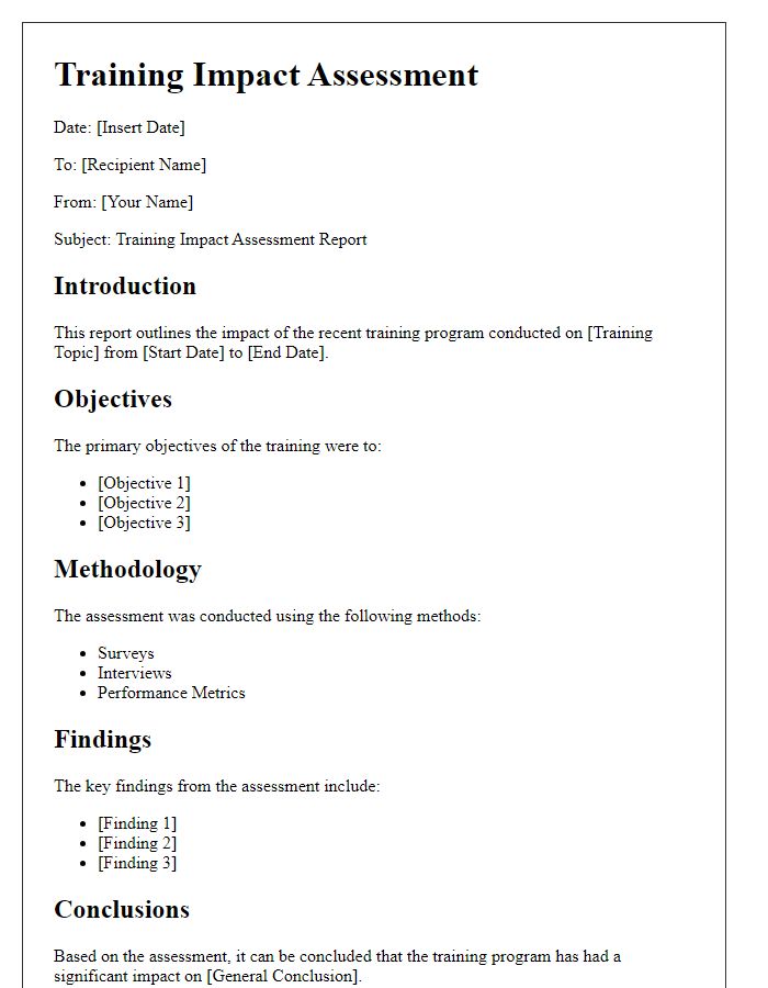 Letter template of training impact assessment