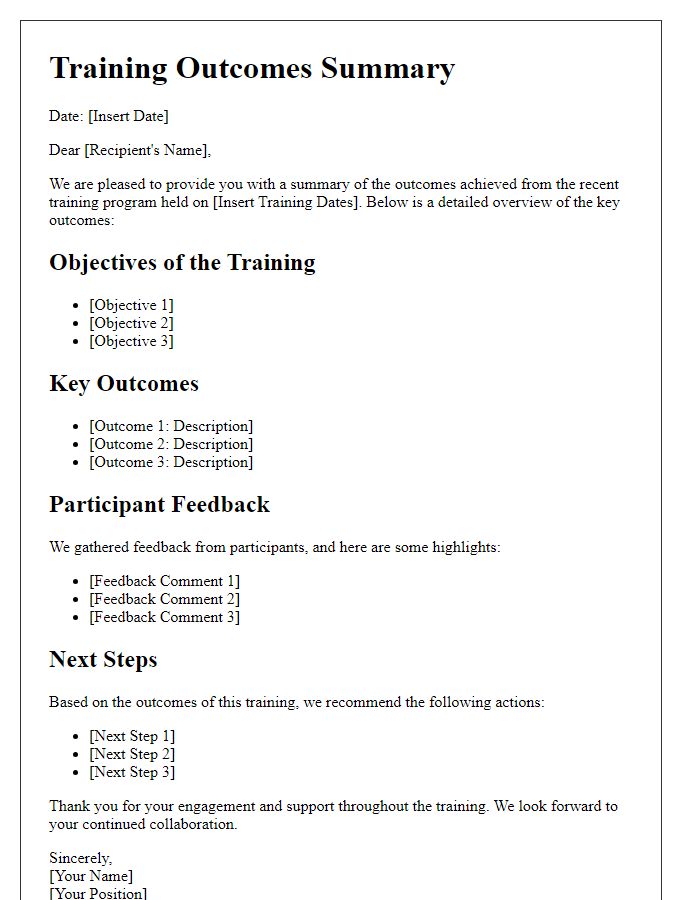 Letter template of training outcomes summary