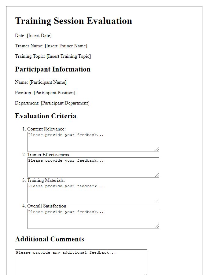 Letter template of training session evaluation