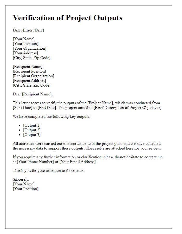 Letter template of verification for project outputs