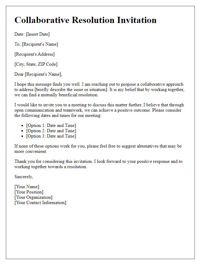 Letter template of Collaborative Resolution Invitation