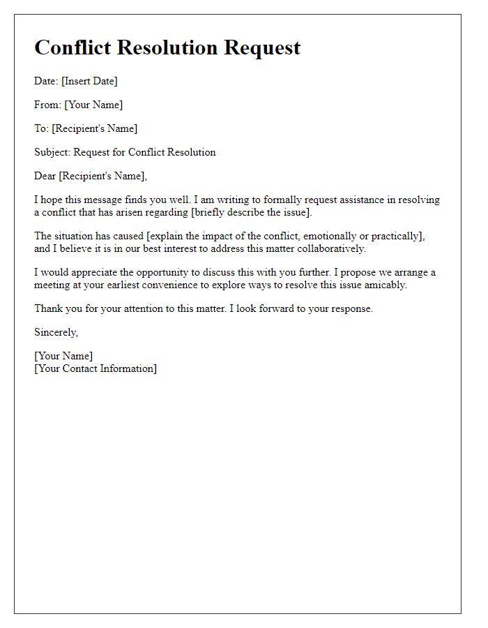 Letter template of Conflict Resolution Request