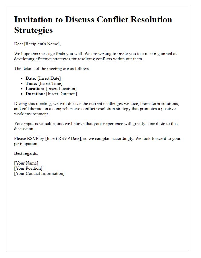 Letter template of Conflict Resolution Strategy Invitation