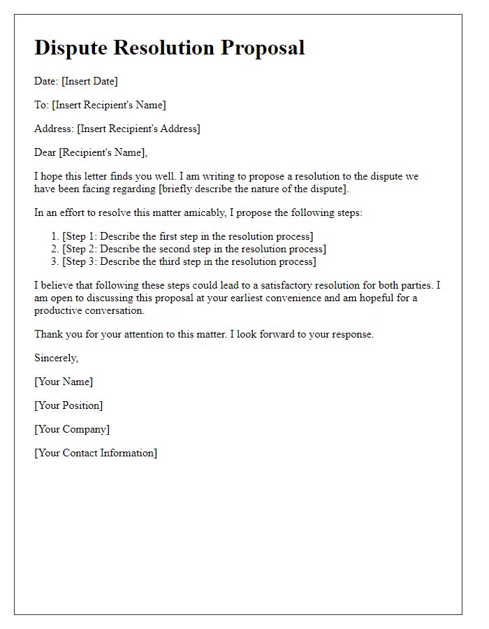 Letter template of Dispute Resolution Proposal