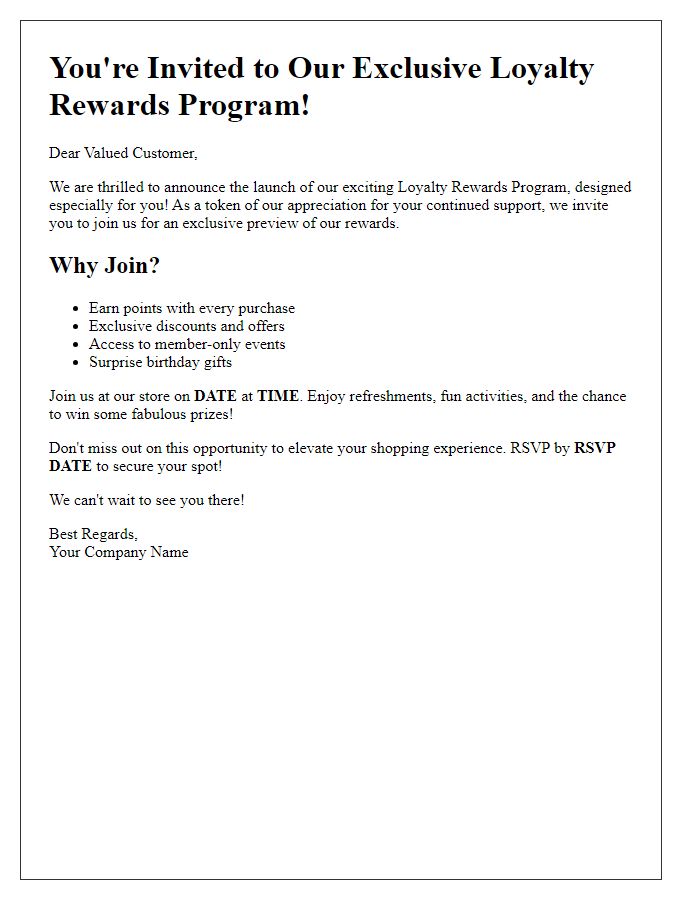 Letter template of exciting loyalty rewards invitation