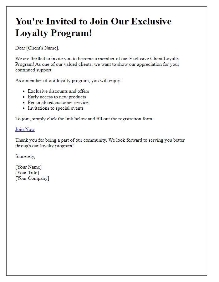 Letter template of exclusive client loyalty program invitation