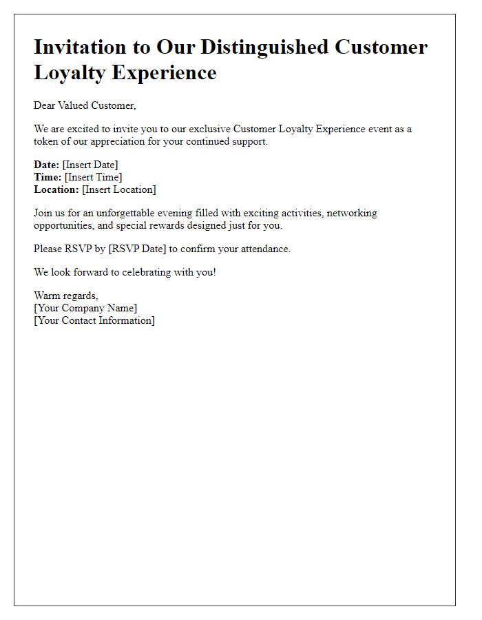 Letter template of invitation to our distinguished customer loyalty experience