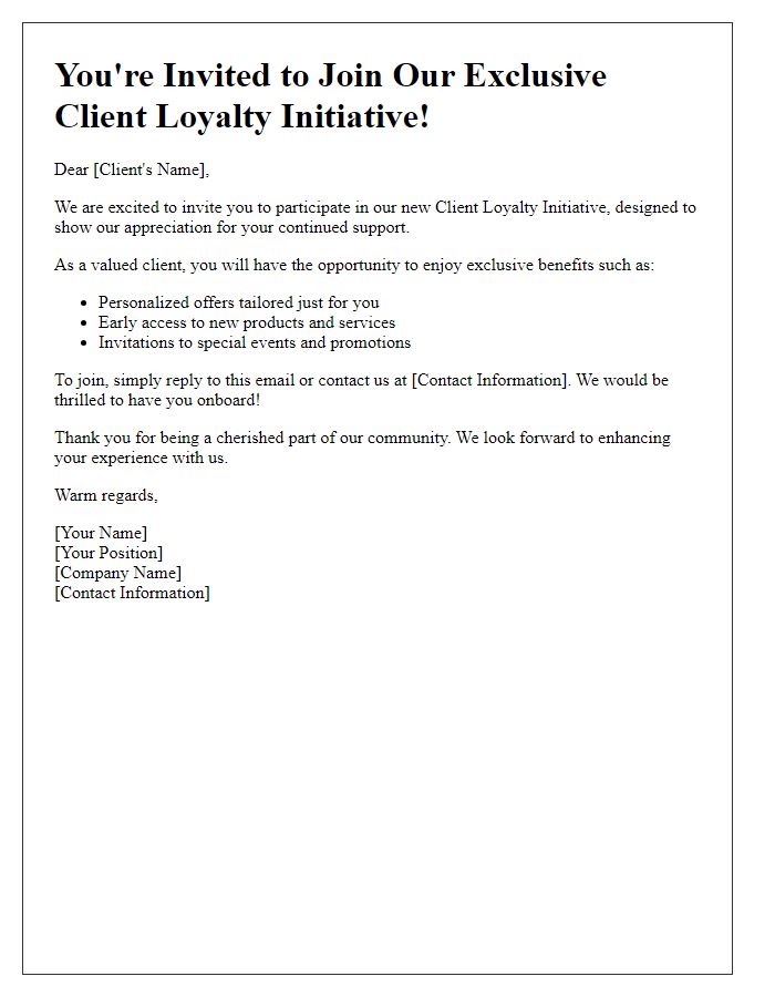 Letter template of personalized client loyalty initiative invitation