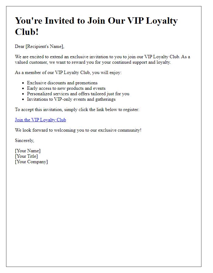 Letter template of special invitation to join our VIP loyalty club