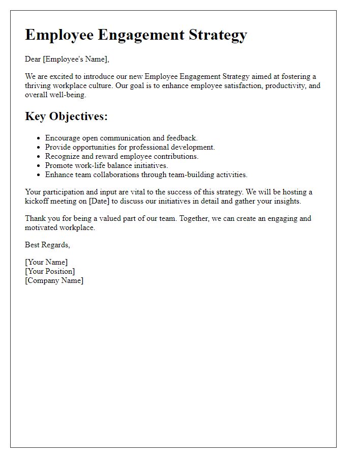 Letter template of an employee engagement strategy