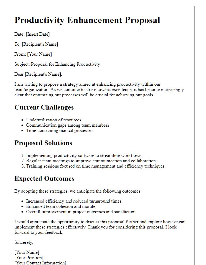 Letter template of a productivity enhancement proposal