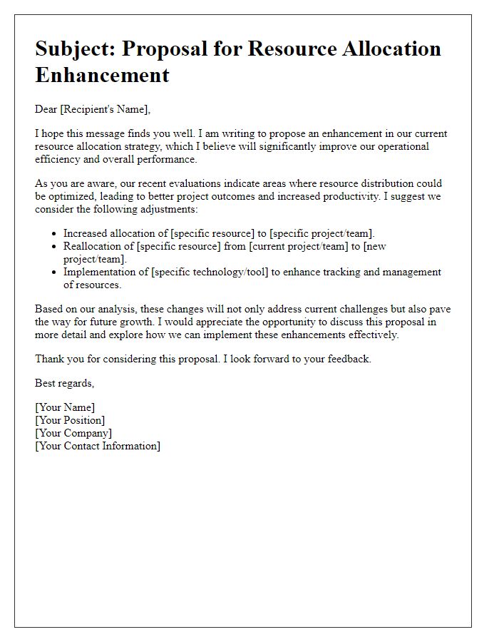 Letter template of a resource allocation enhancement