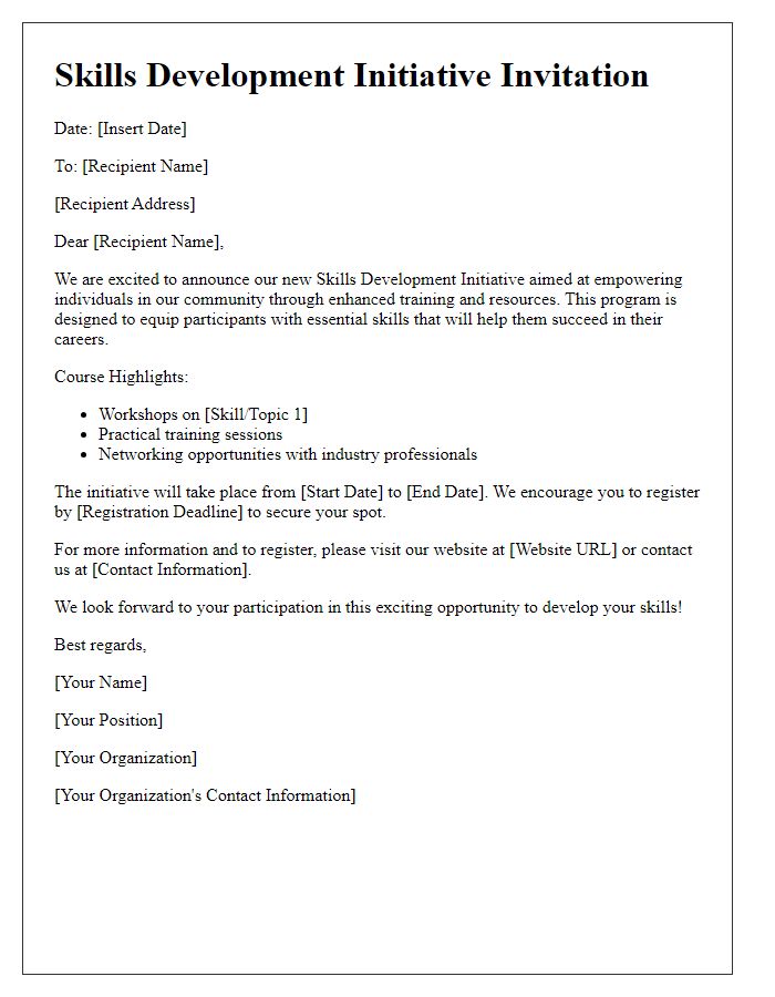 Letter template of a skills development initiative