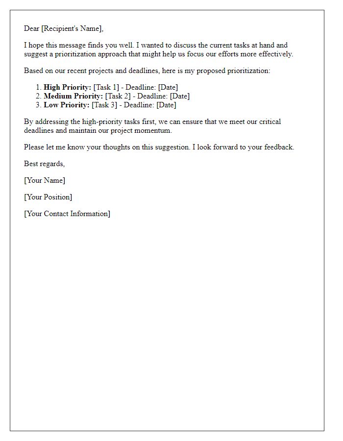 Letter template of a task prioritization suggestion