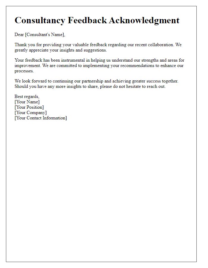 Letter template of consultancy feedback acknowledgment