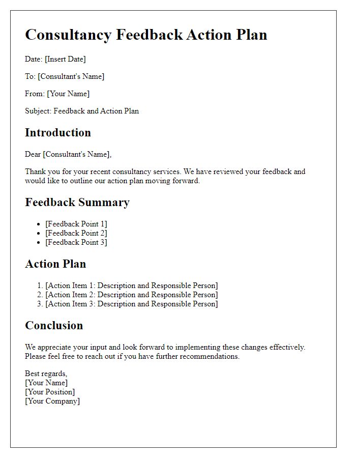 Letter template of consultancy feedback action plan