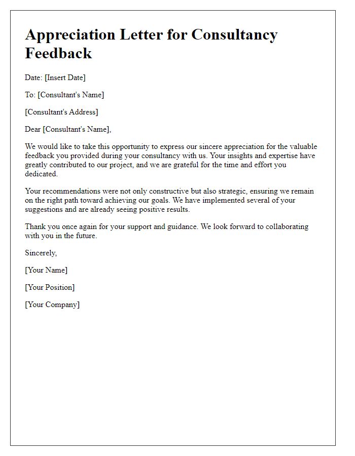 Letter template of consultancy feedback appreciation