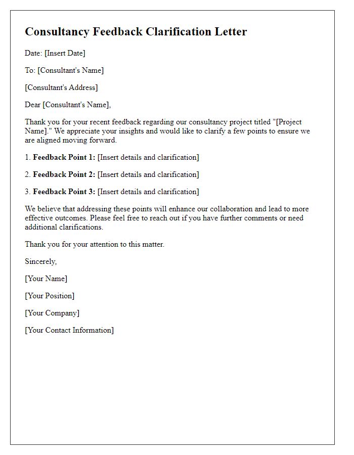 Letter template of consultancy feedback clarification