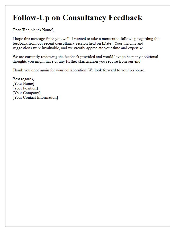 Letter template of consultancy feedback follow-up