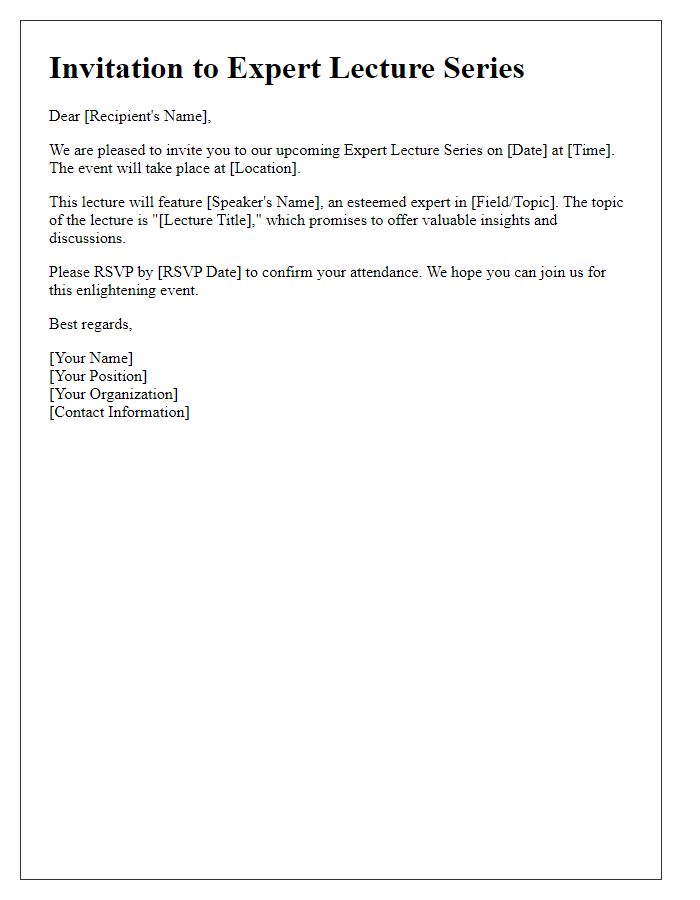 Letter template of notification for expert lecture series invitation.