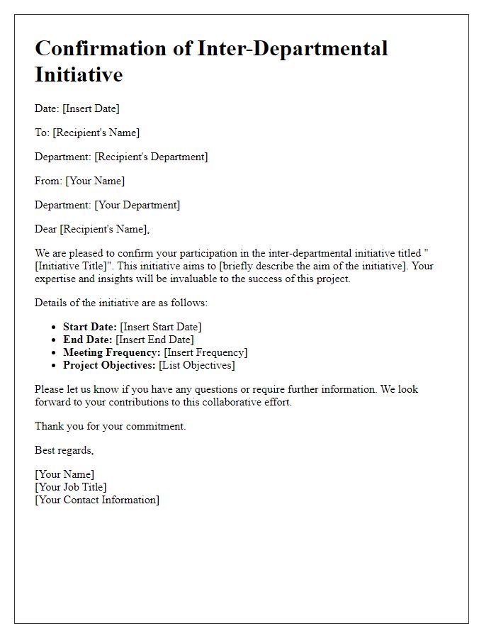 Letter template of confirmation for inter-departmental initiative