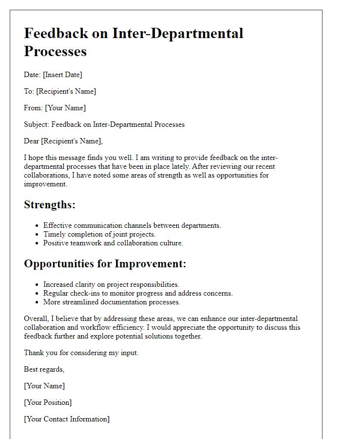 Letter template of feedback on inter-departmental processes