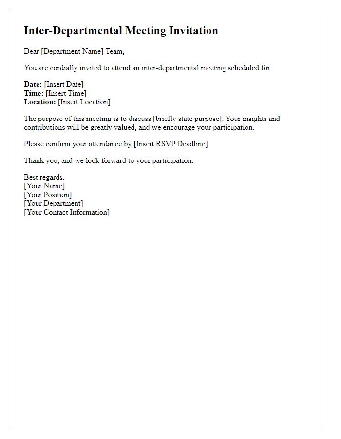 Letter template of formal inter-departmental meeting invitation