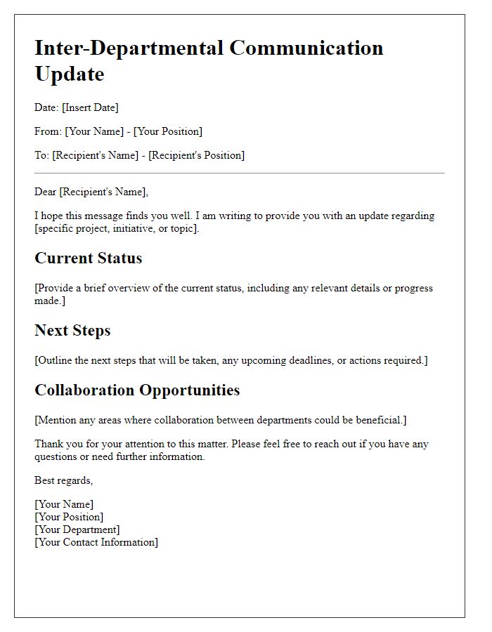 Letter template of inter-departmental communication update