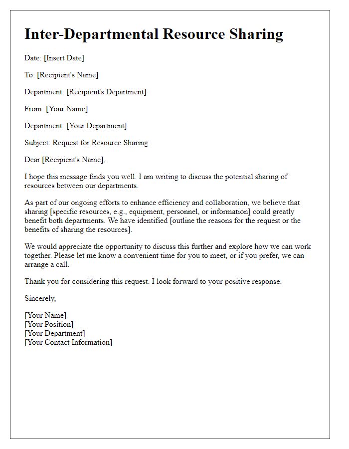 Letter template of inter-departmental resource sharing