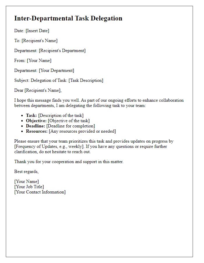 Letter template of inter-departmental task delegation